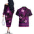 FSM Chuuk State Couples Matching Off The Shoulder Long Sleeve Dress and Hawaiian Shirt Tribal Pattern Pink Version LT01 - Polynesian Pride