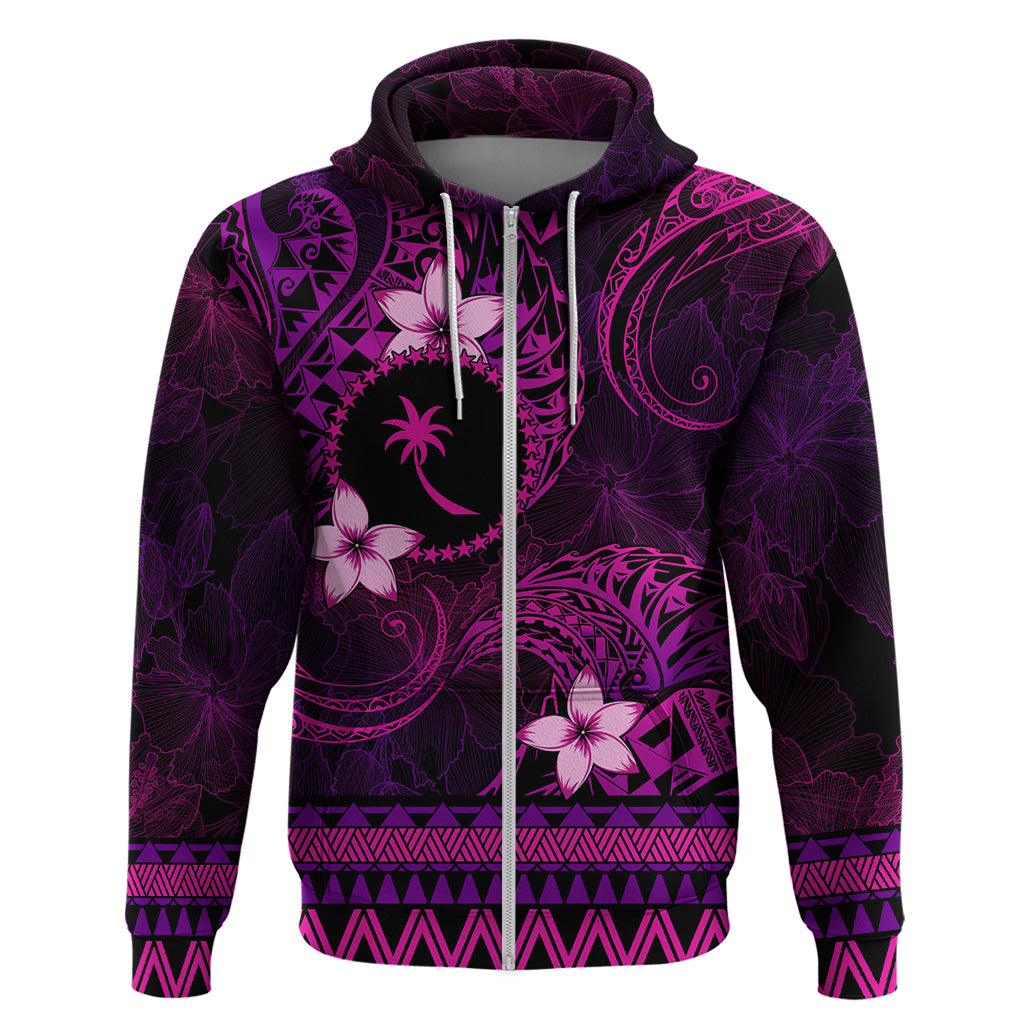 FSM Chuuk State Hoodie Tribal Pattern Pink Version LT01 Zip Hoodie Pink - Polynesian Pride