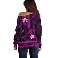 FSM Chuuk State Off Shoulder Sweater Tribal Pattern Pink Version LT01 - Polynesian Pride