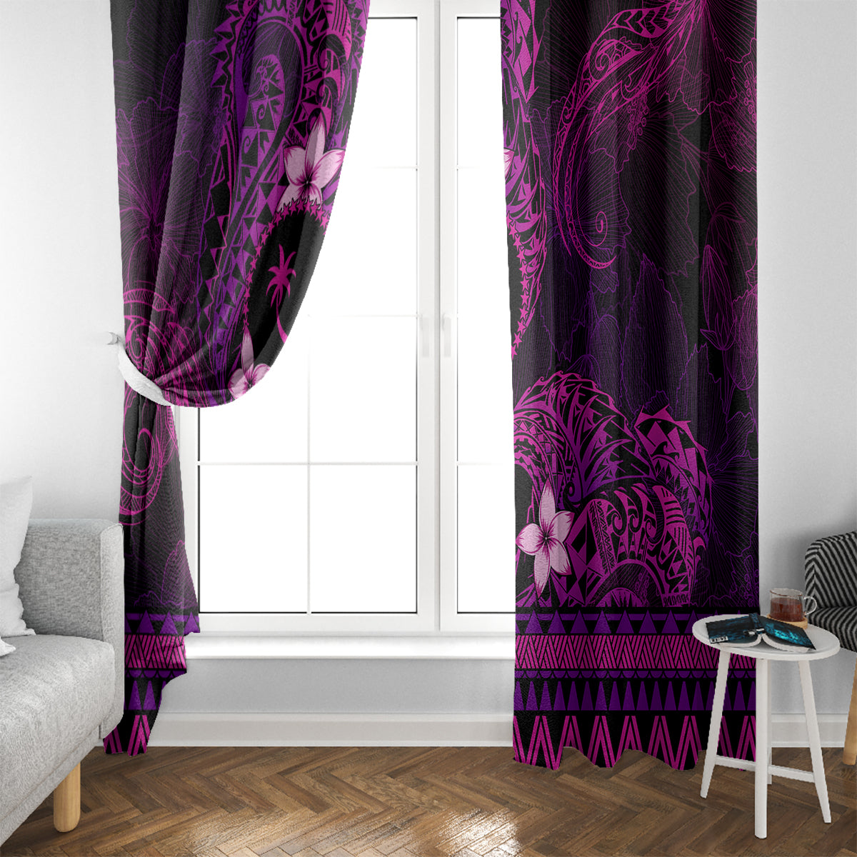 FSM Chuuk State Window Curtain Tribal Pattern Pink Version LT01 - Polynesian Pride