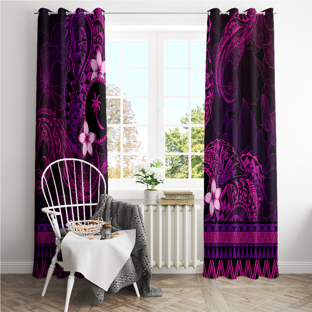 FSM Chuuk State Window Curtain Tribal Pattern Pink Version LT01 - Polynesian Pride