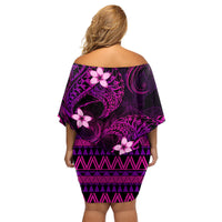FSM Kosrae State Family Matching Off Shoulder Short Dress and Hawaiian Shirt Tribal Pattern Pink Version LT01 - Polynesian Pride