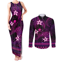 FSM Pohnpei State Couples Matching Tank Maxi Dress and Long Sleeve Button Shirt Tribal Pattern Pink Version LT01 Pink - Polynesian Pride