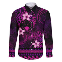 FSM Pohnpei State Family Matching Mermaid Dress and Hawaiian Shirt Tribal Pattern Pink Version LT01 Dad's Shirt - Long Sleeve Pink - Polynesian Pride