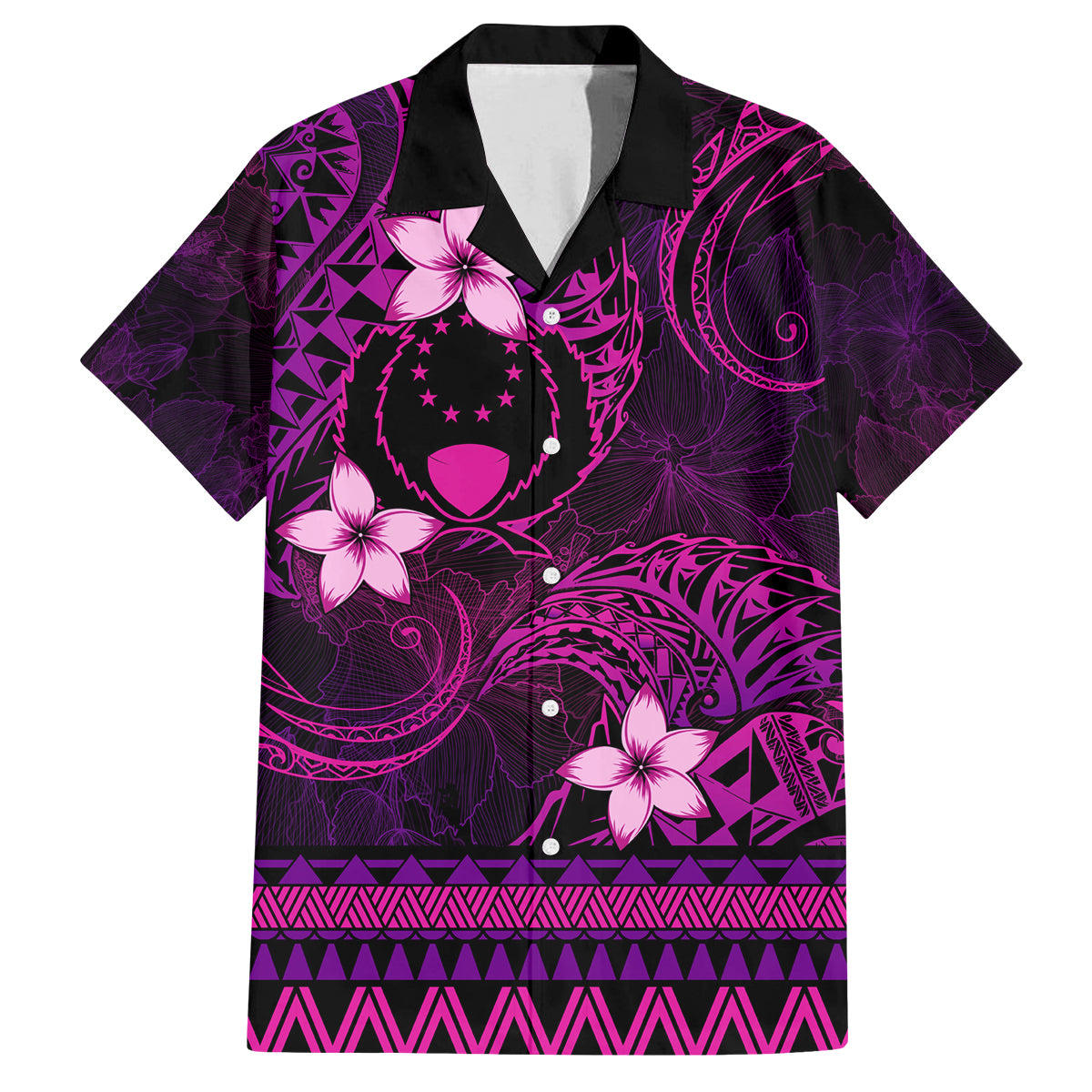 FSM Pohnpei State Family Matching Off Shoulder Long Sleeve Dress and Hawaiian Shirt Tribal Pattern Pink Version LT01 Dad's Shirt - Short Sleeve Pink - Polynesian Pride
