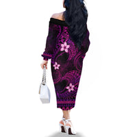 FSM Pohnpei State Family Matching Off Shoulder Long Sleeve Dress and Hawaiian Shirt Tribal Pattern Pink Version LT01 - Polynesian Pride