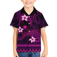 FSM Pohnpei State Family Matching Off Shoulder Short Dress and Hawaiian Shirt Tribal Pattern Pink Version LT01 Son's Shirt Pink - Polynesian Pride