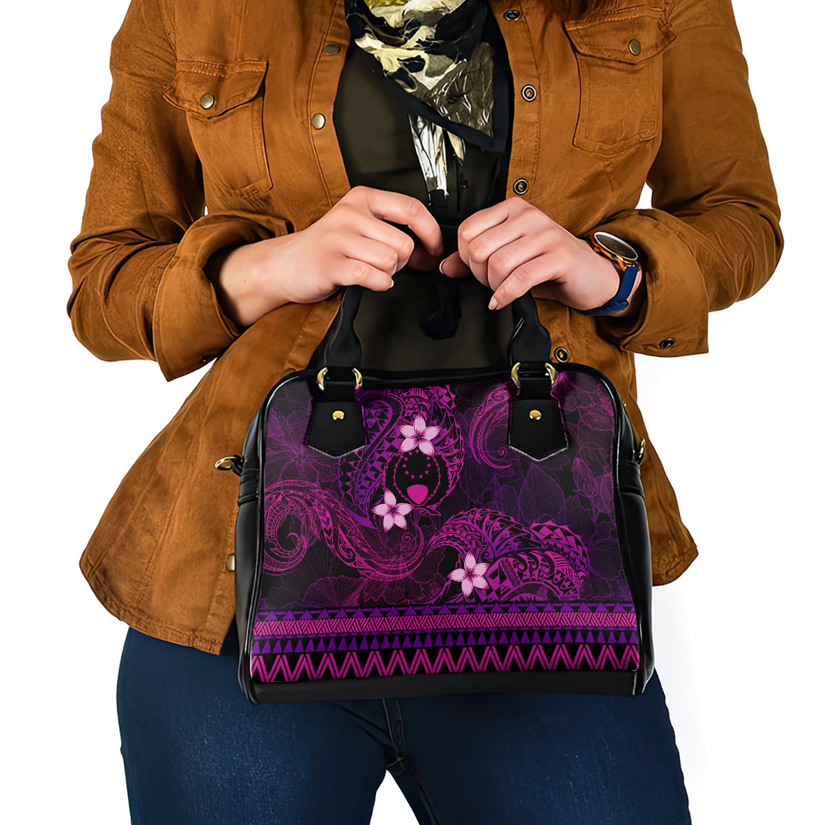 FSM Pohnpei State Shoulder Handbag Tribal Pattern Pink Version LT01 - Polynesian Pride