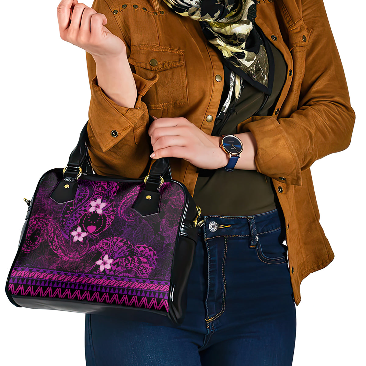 FSM Pohnpei State Shoulder Handbag Tribal Pattern Pink Version LT01 - Polynesian Pride