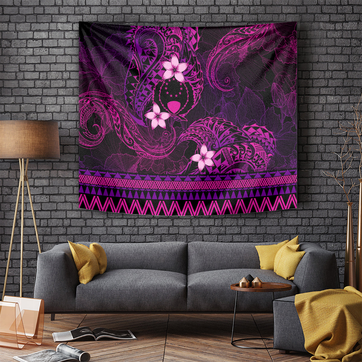 FSM Pohnpei State Tapestry Tribal Pattern Pink Version LT01 - Polynesian Pride