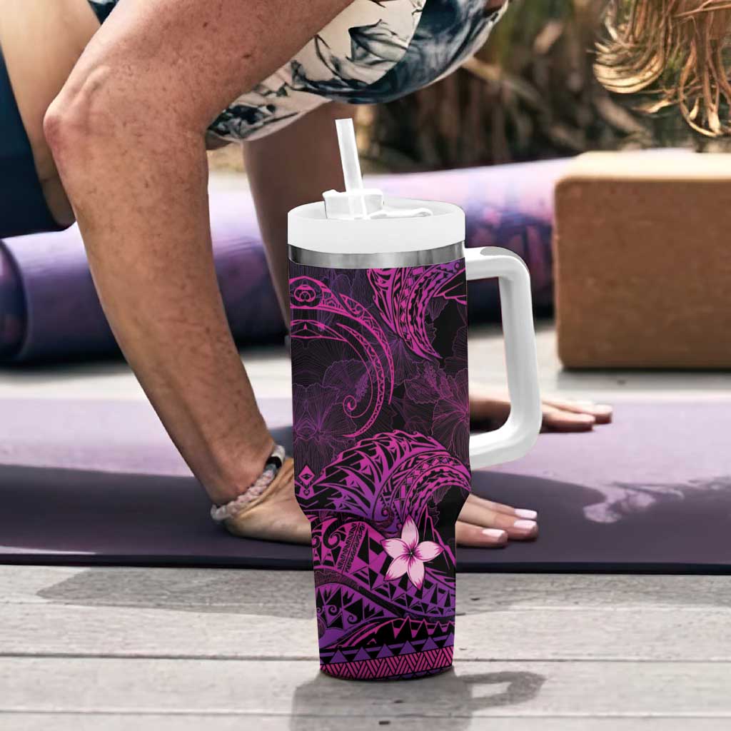 FSM Pohnpei State Tumbler With Handle Tribal Pattern Pink Version