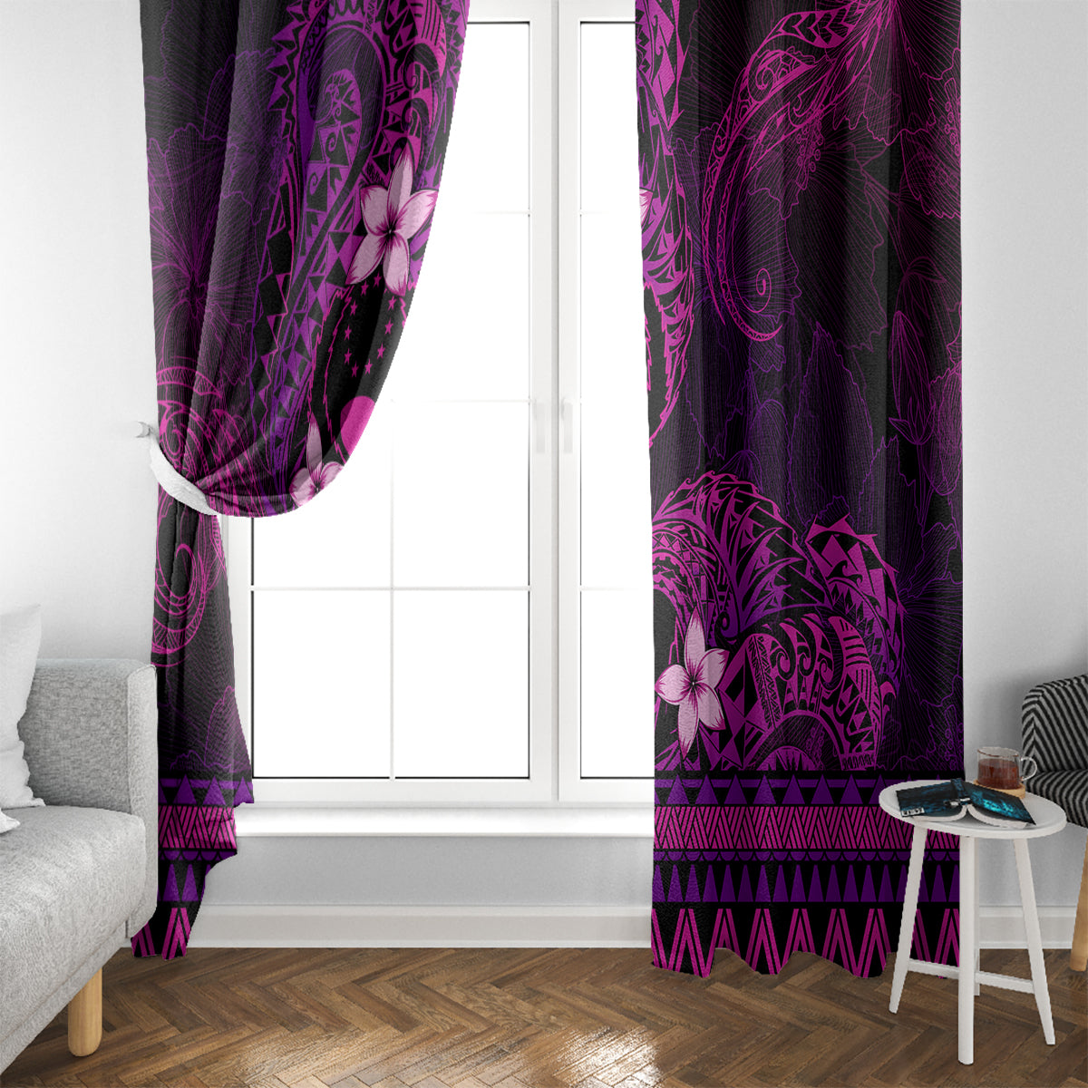 FSM Pohnpei State Window Curtain Tribal Pattern Pink Version LT01 - Polynesian Pride