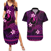 FSM Yap State Couples Matching Summer Maxi Dress and Hawaiian Shirt Tribal Pattern Pink Version LT01 Pink - Polynesian Pride