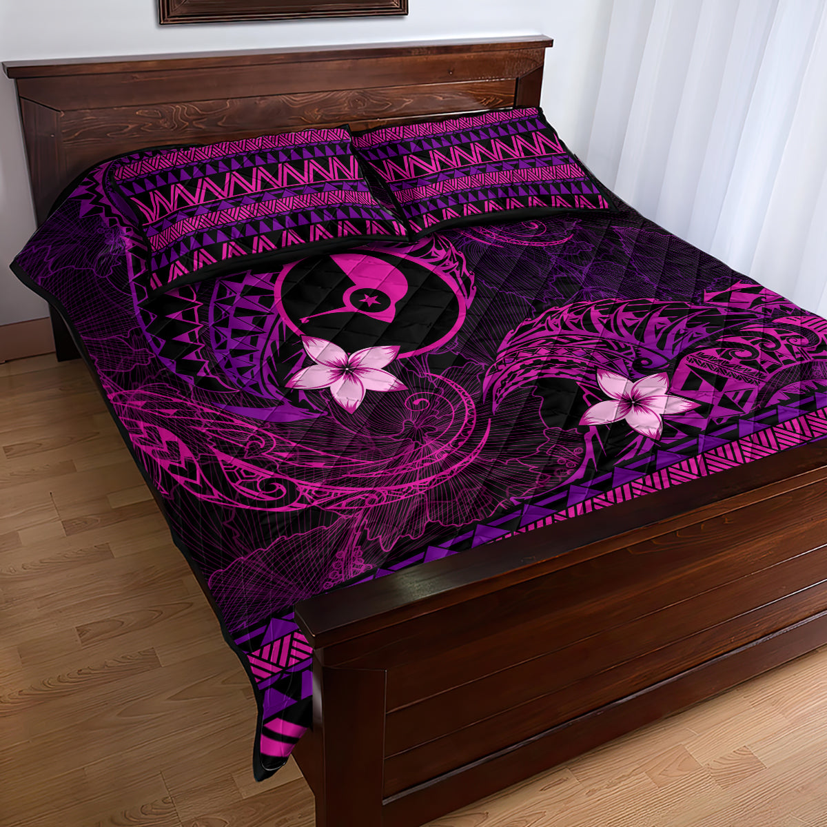 FSM Yap State Quilt Bed Set Tribal Pattern Pink Version LT01 - Polynesian Pride