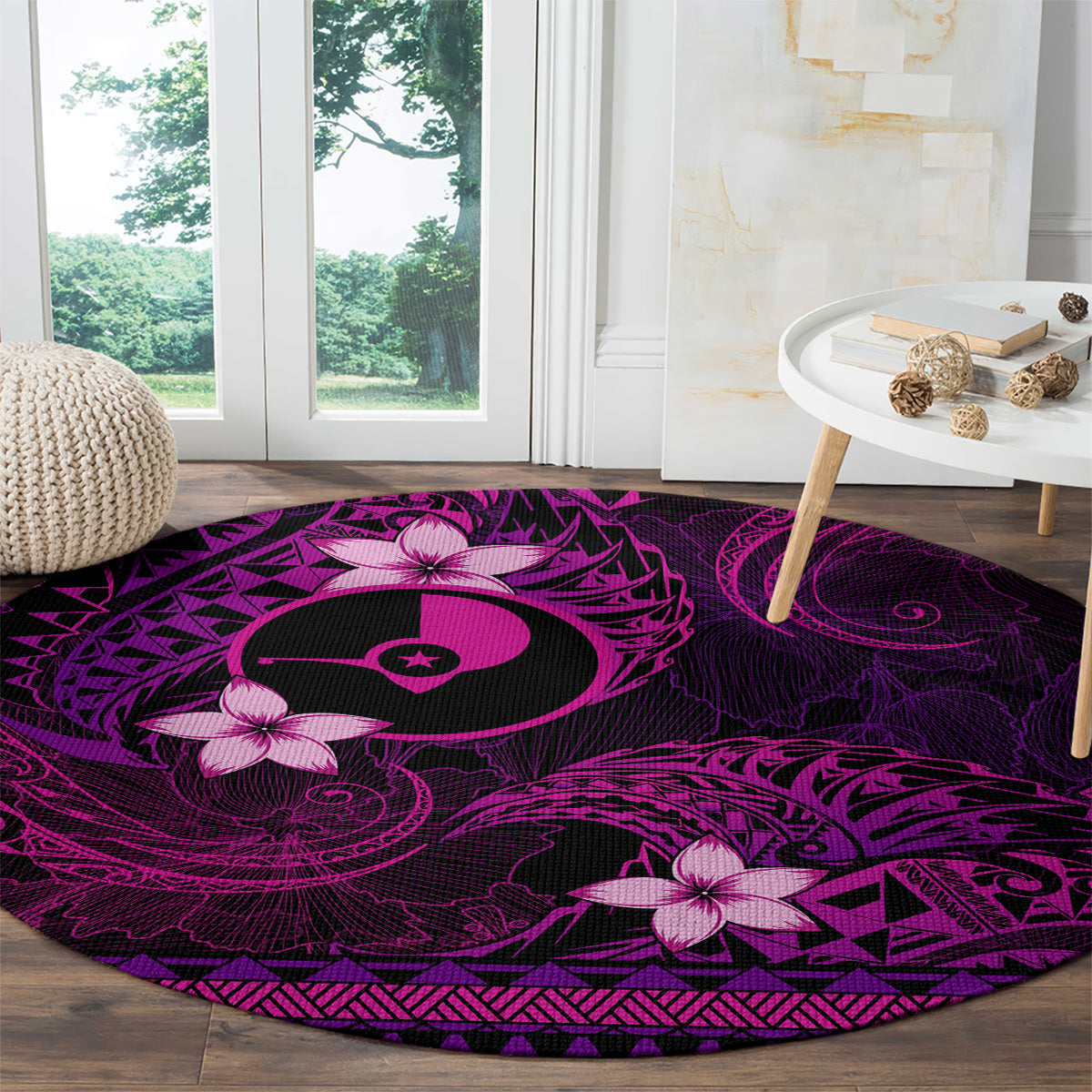 FSM Yap State Round Carpet Tribal Pattern Pink Version LT01 - Polynesian Pride