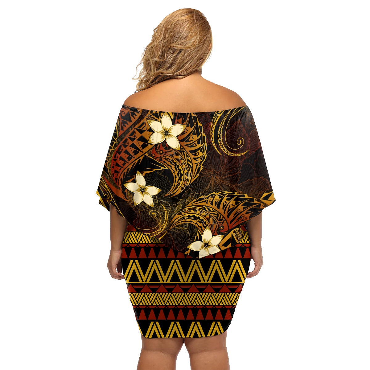 FSM Culture Day Family Matching Off Shoulder Short Dress and Hawaiian Shirt Tribal Pattern Gold Version LT01 - Polynesian Pride