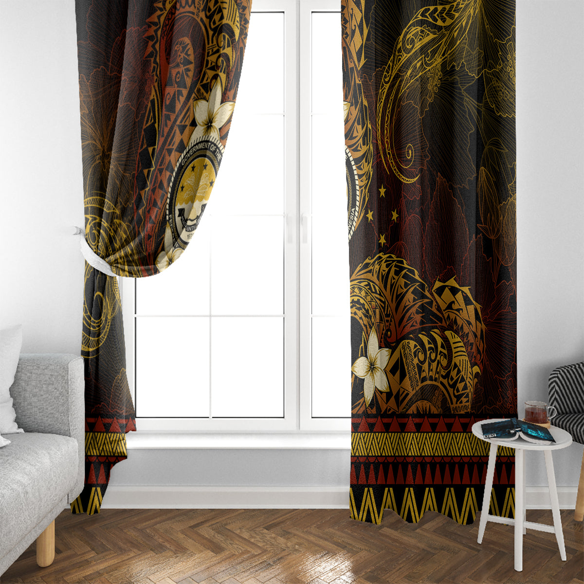 FSM Culture Day Window Curtain Tribal Pattern Gold Version LT01 - Polynesian Pride