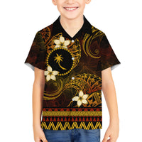 FSM Chuuk State Family Matching Off Shoulder Maxi Dress and Hawaiian Shirt Tribal Pattern Gold Version LT01 Son's Shirt Gold - Polynesian Pride