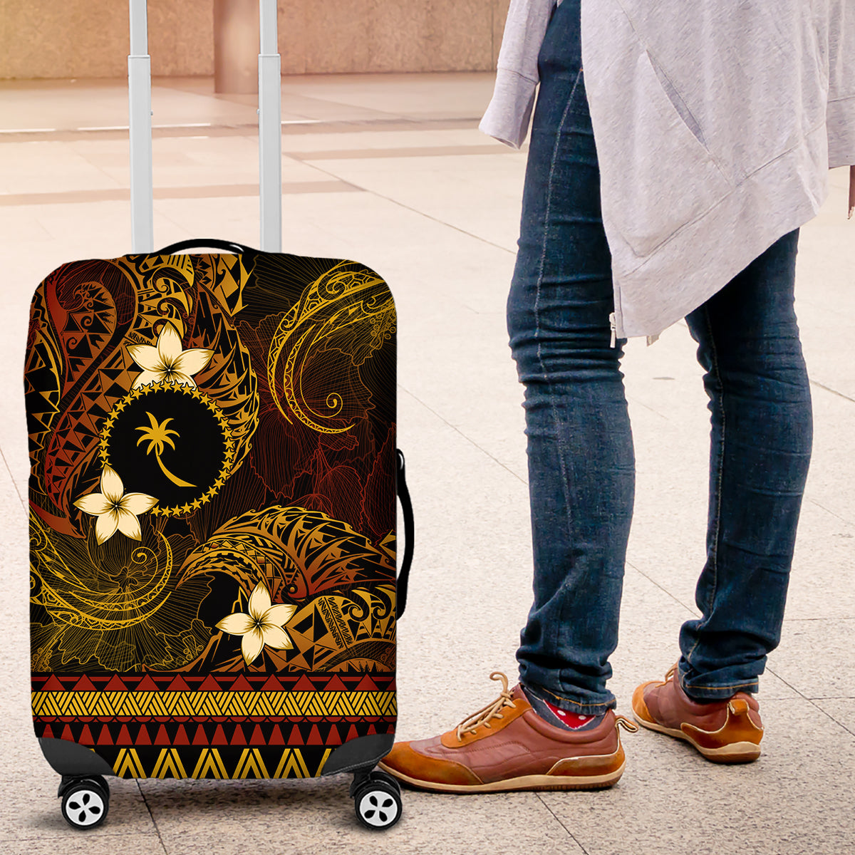 FSM Chuuk State Luggage Cover Tribal Pattern Gold Version LT01 Gold - Polynesian Pride