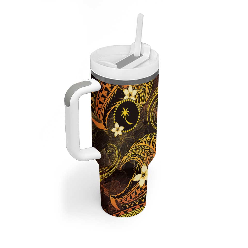 FSM Chuuk State Tumbler With Handle Tribal Pattern Gold Version