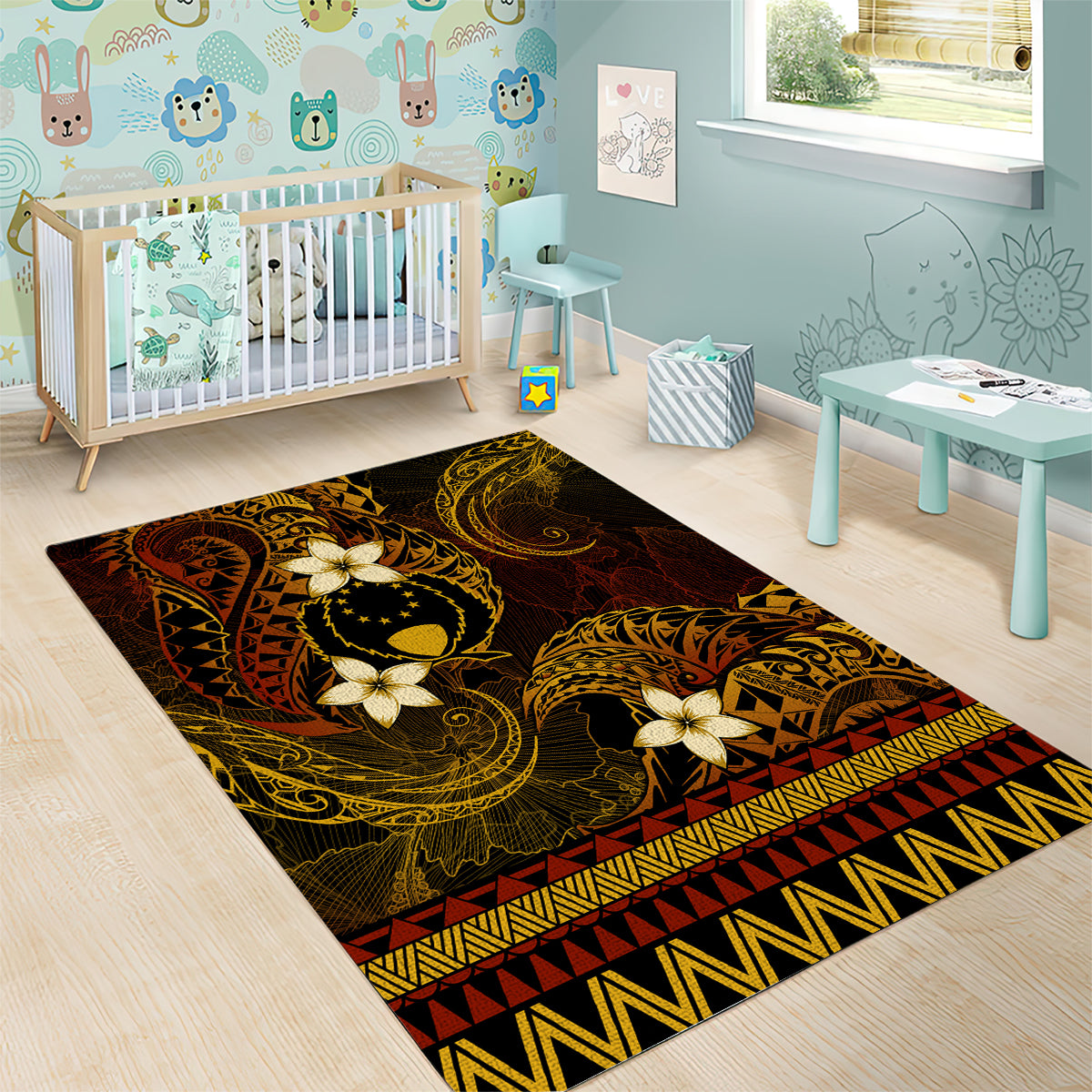 FSM Pohnpei State Area Rug Tribal Pattern Gold Version