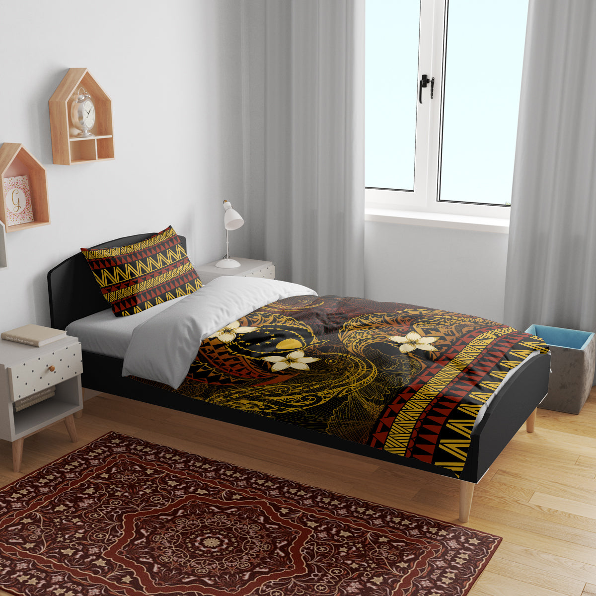 FSM Pohnpei State Bedding Set Tribal Pattern Gold Version