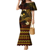 FSM Pohnpei State Family Matching Mermaid Dress and Hawaiian Shirt Tribal Pattern Gold Version LT01 Mom's Dress Gold - Polynesian Pride