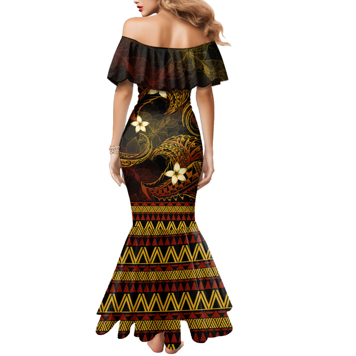 FSM Pohnpei State Family Matching Mermaid Dress and Hawaiian Shirt Tribal Pattern Gold Version LT01 - Polynesian Pride