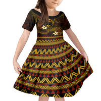 FSM Pohnpei State Family Matching Summer Maxi Dress and Hawaiian Shirt Tribal Pattern Gold Version LT01 Daughter's Dress Gold - Polynesian Pride