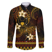 FSM Pohnpei State Family Matching Summer Maxi Dress and Hawaiian Shirt Tribal Pattern Gold Version LT01 Dad's Shirt - Long Sleeve Gold - Polynesian Pride
