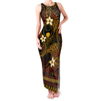 FSM Pohnpei State Family Matching Tank Maxi Dress and Hawaiian Shirt Tribal Pattern Gold Version LT01 Mom's Dress Gold - Polynesian Pride