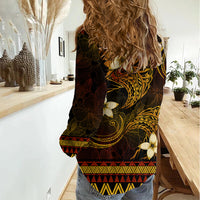FSM Pohnpei State Women Casual Shirt Tribal Pattern Gold Version LT01 - Polynesian Pride