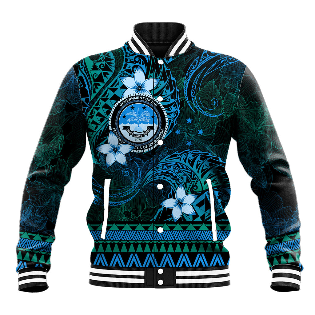 FSM Culture Day Baseball Jacket Tribal Pattern Ocean Version LT01 Unisex Blue - Polynesian Pride