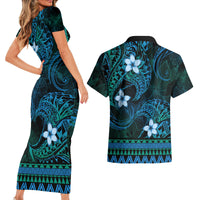 FSM Culture Day Couples Matching Short Sleeve Bodycon Dress and Hawaiian Shirt Tribal Pattern Ocean Version LT01 - Polynesian Pride