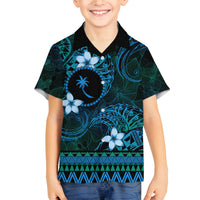 FSM Chuuk State Family Matching Long Sleeve Bodycon Dress and Hawaiian Shirt Tribal Pattern Ocean Version LT01 Son's Shirt Blue - Polynesian Pride