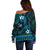 FSM Chuuk State Off Shoulder Sweater Tribal Pattern Ocean Version LT01 - Polynesian Pride