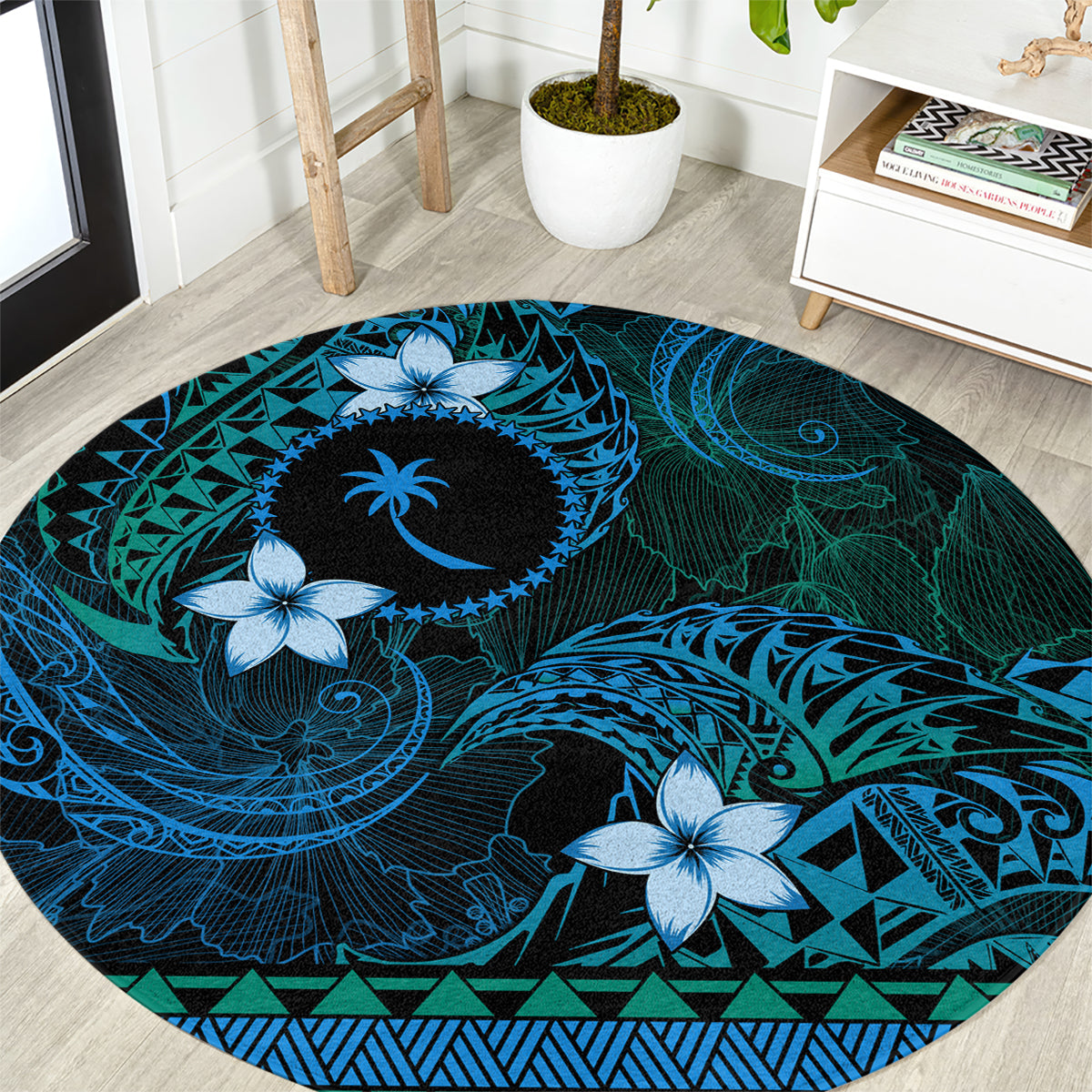FSM Chuuk State Round Carpet Tribal Pattern Ocean Version