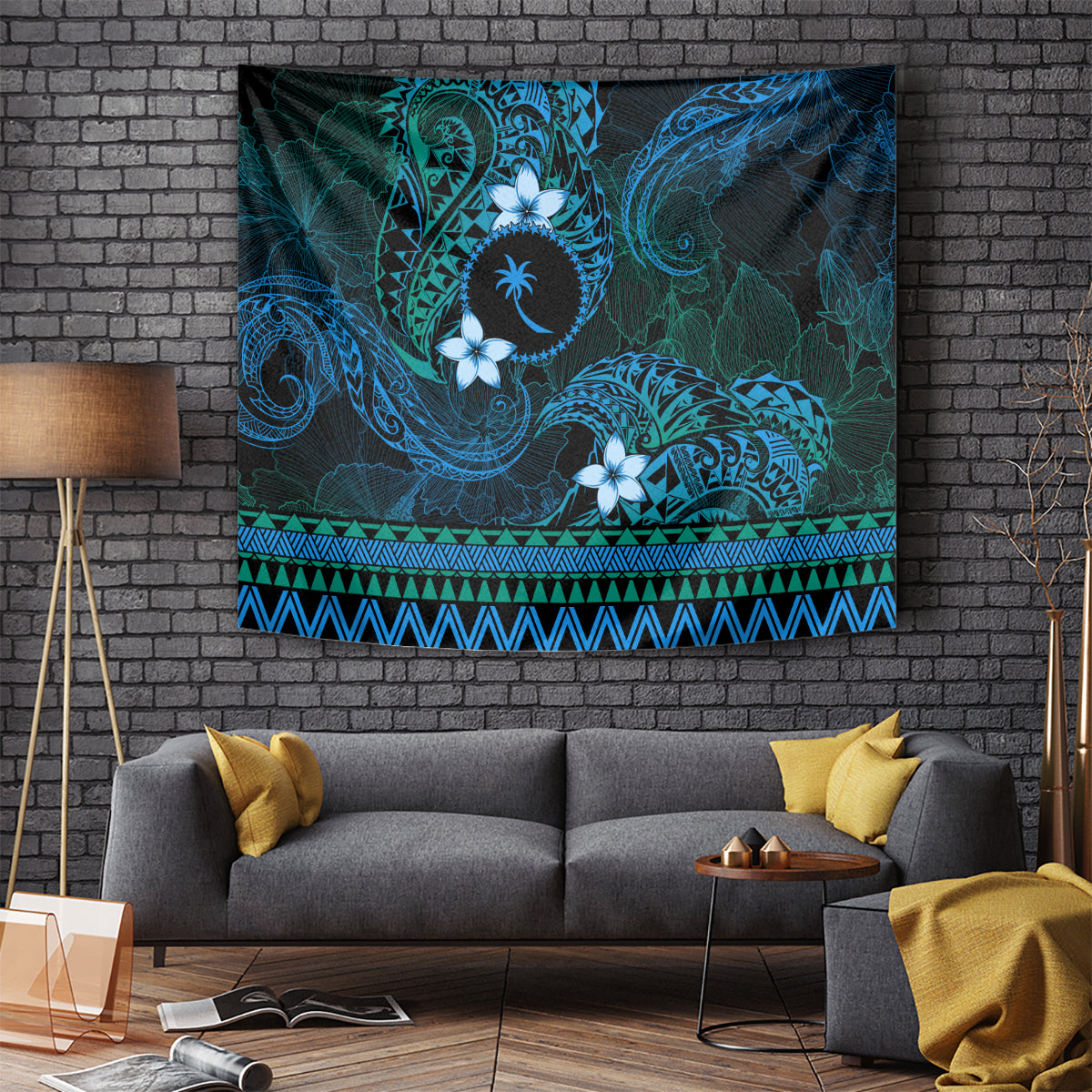 FSM Chuuk State Tapestry Tribal Pattern Ocean Version