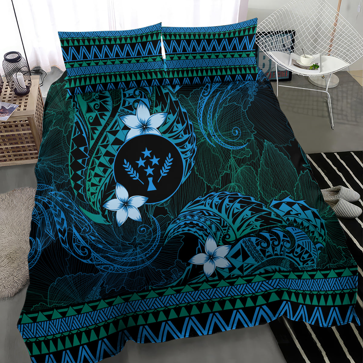 FSM Kosrae State Bedding Set Tribal Pattern Ocean Version