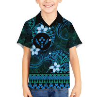 FSM Kosrae State Family Matching Summer Maxi Dress and Hawaiian Shirt Tribal Pattern Ocean Version LT01 Son's Shirt Blue - Polynesian Pride