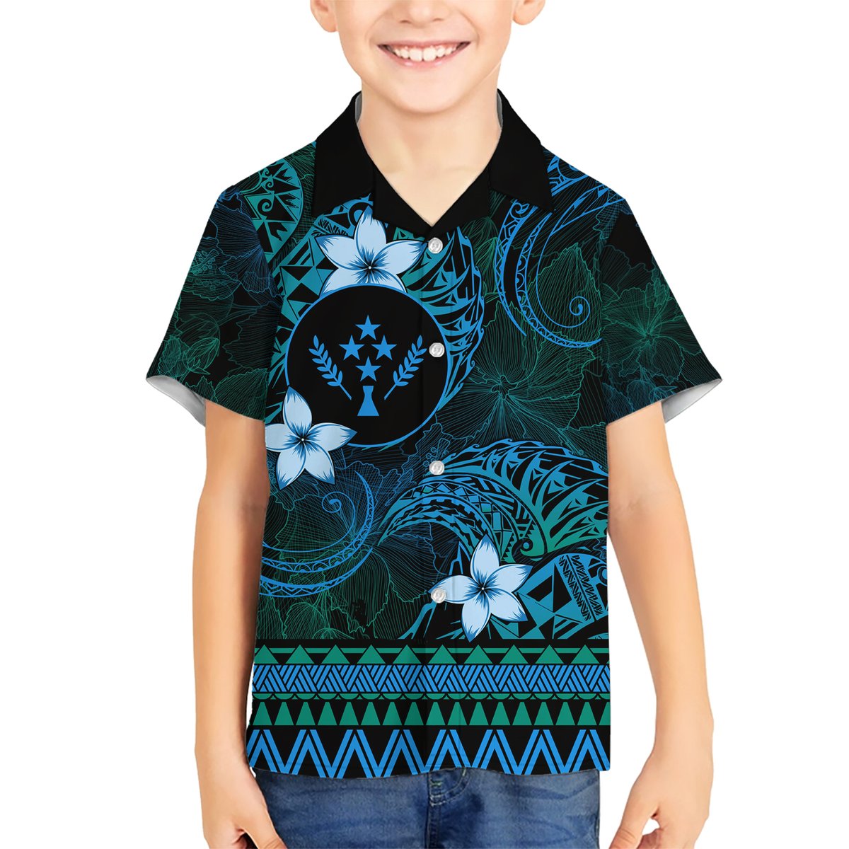 FSM Kosrae State Hawaiian Shirt Tribal Pattern Ocean Version LT01 - Polynesian Pride