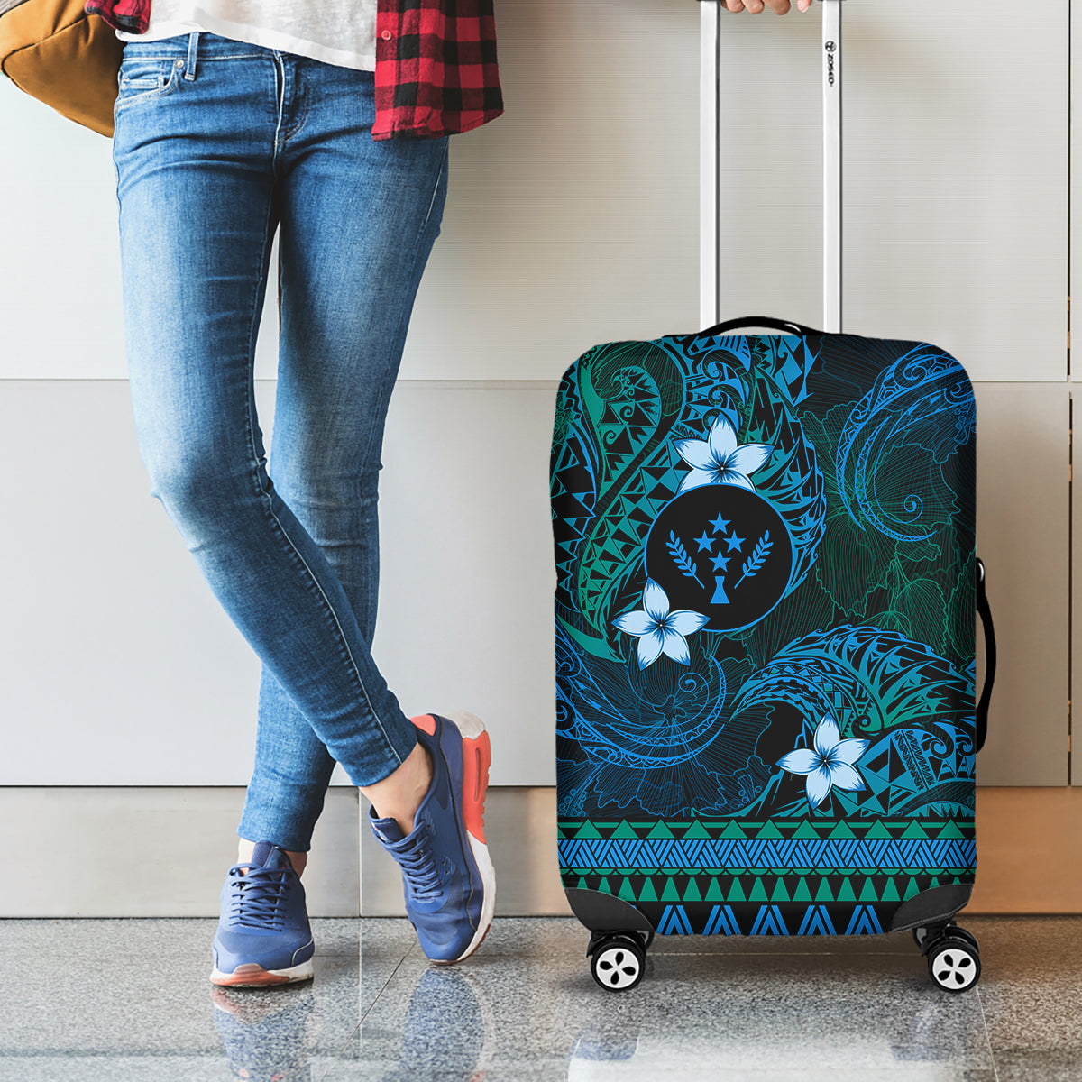 FSM Kosrae State Luggage Cover Tribal Pattern Ocean Version
