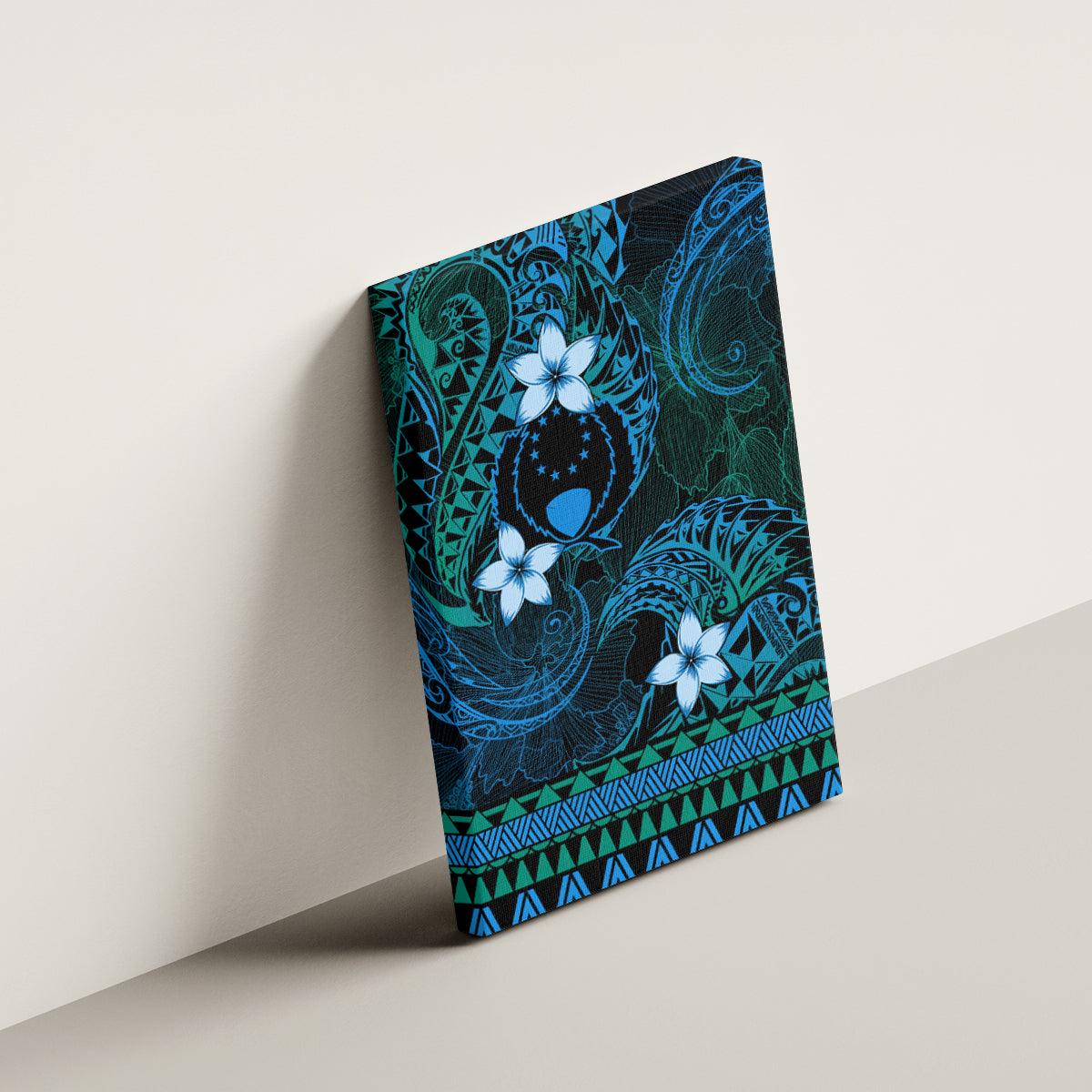 FSM Pohnpei State Canvas Wall Art Tribal Pattern Ocean Version