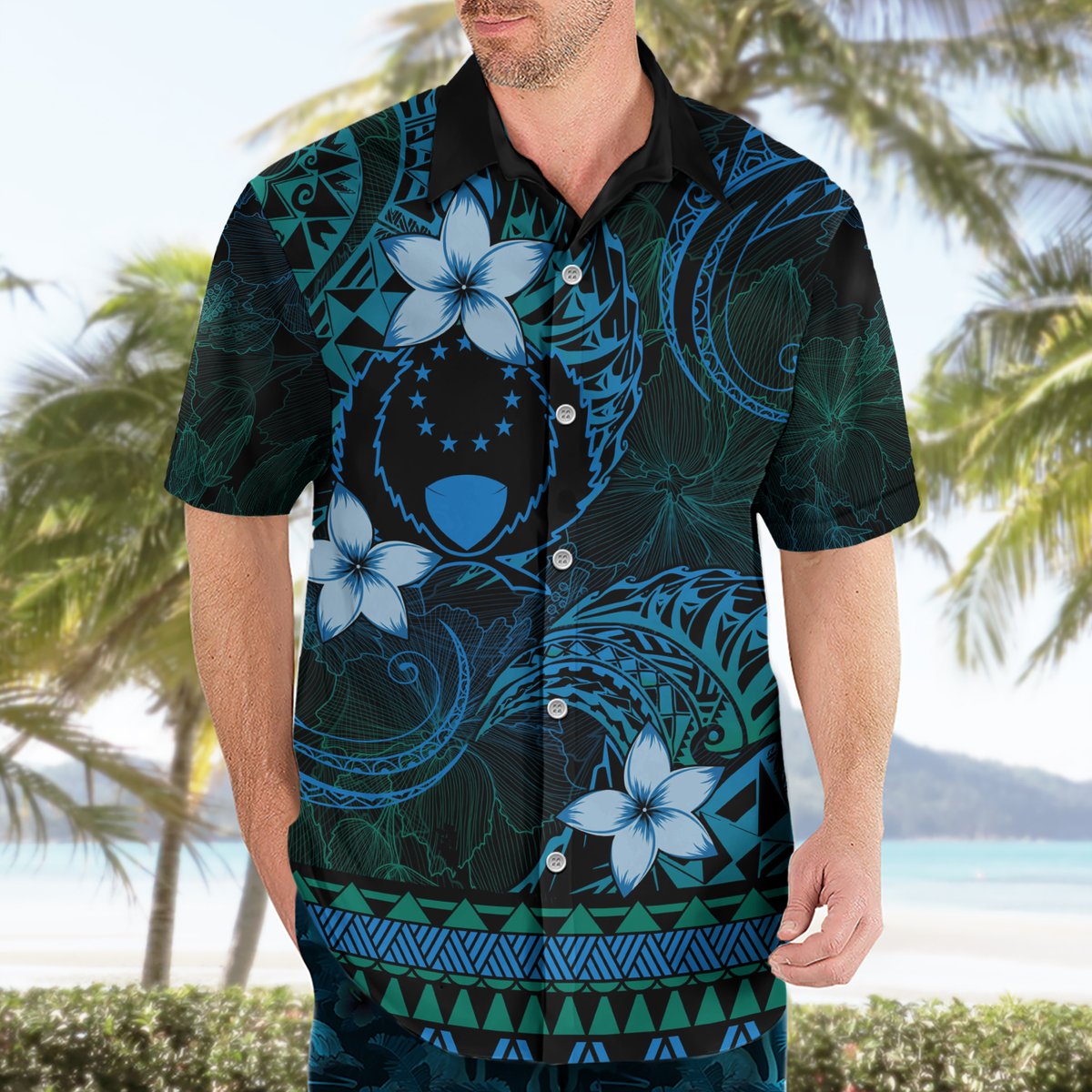 FSM Pohnpei State Hawaiian Shirt Tribal Pattern Ocean Version LT01 - Polynesian Pride