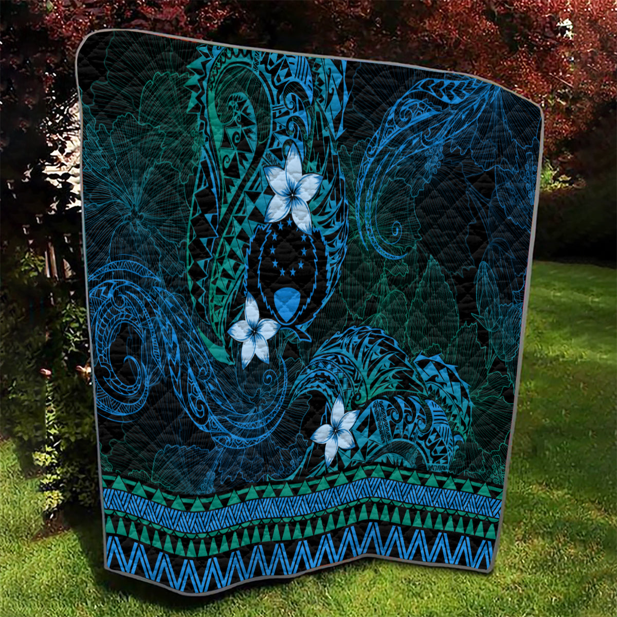 FSM Pohnpei State Quilt Tribal Pattern Ocean Version
