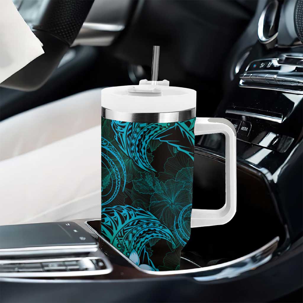 FSM Pohnpei State Tumbler With Handle Tribal Pattern Ocean Version