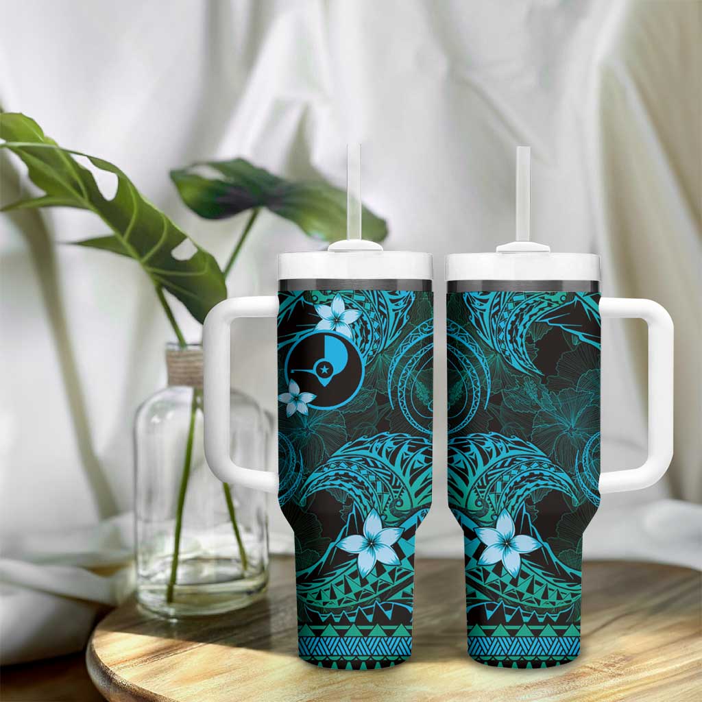 FSM Yap State Tumbler With Handle Tribal Pattern Ocean Version