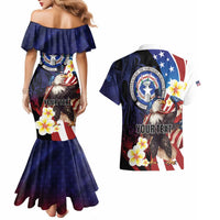 Personalized Northern Mariana Islands 4th of July Couples Matching Mermaid Dress and Hawaiian Shirt Plumeria USA Eagle LT01 - Polynesian Pride
