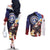 Personalized Northern Mariana Islands 4th of July Couples Matching Off The Shoulder Long Sleeve Dress and Long Sleeve Button Shirt Plumeria USA Eagle