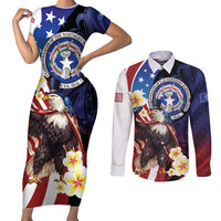 Personalized Northern Mariana Islands 4th of July Couples Matching Short Sleeve Bodycon Dress and Long Sleeve Button Shirt Plumeria USA Eagle LT01 Multicolor - Polynesian Pride